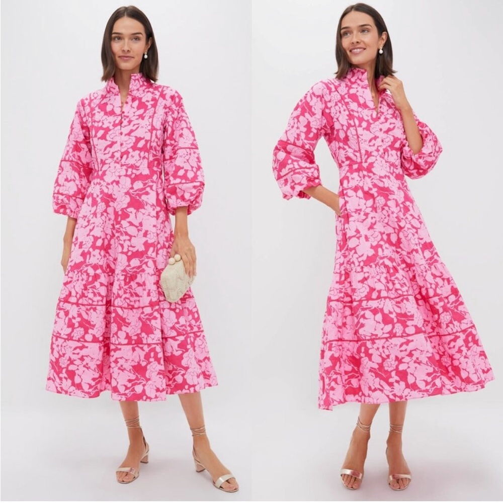 Hyacinth House Pink Textured Floral Collared Hillsborough Midi Dress XXS
